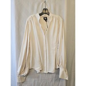 NWT Dee Ocleppo Jane Button Front Blouse Sea Salt XL Off White Puff Sleeve
